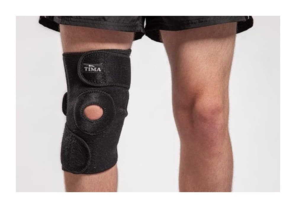 Foto de uma joelheira ajustável em neoprene, tamanho único.
